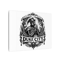 Duke City Knight Matte Canvas Wall Art — 'Disciplina • Fide • Honor' Black & White Medieval Emblem
