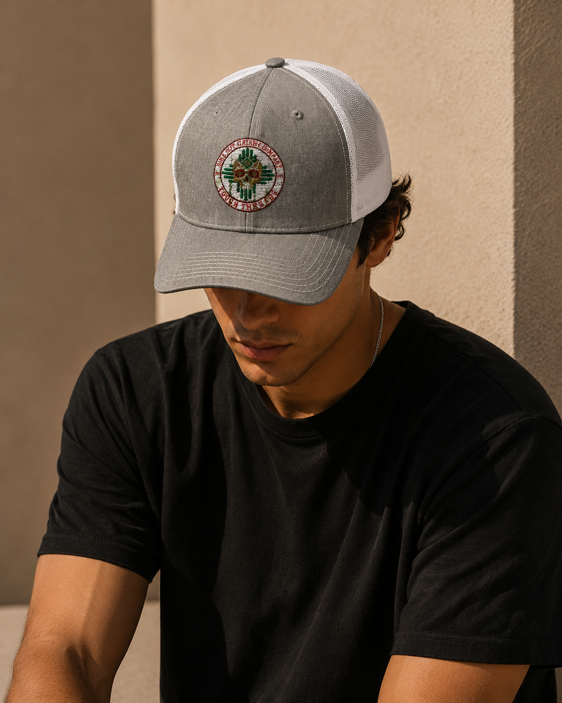 Duke City Hat Trucker Cap with Native Sun Medallion Patch
